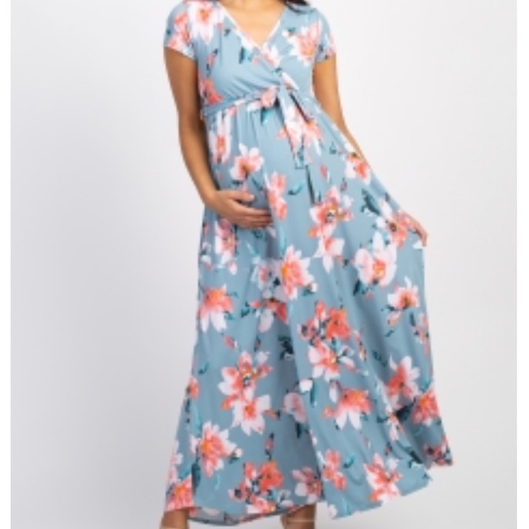 pink blush maternity baby shower dress